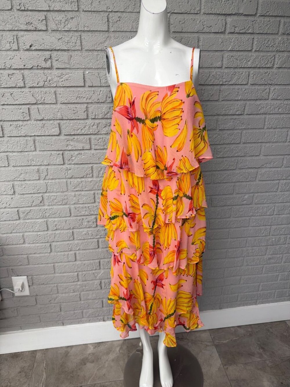 Farm Rio Banana Taste Tiered Midi Dress Size S - Picture 5 of 12